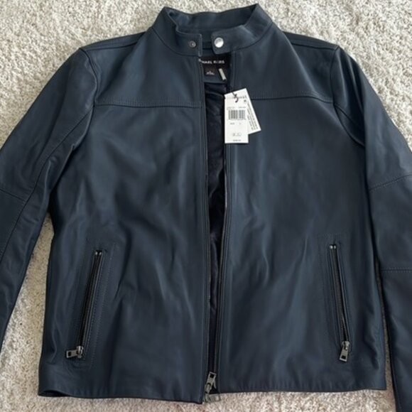 NWT MICHAEL KORS MENS Genuine Lambskin Leather dark gray Racer 💗💗💗💗💗💗 - Picture 3 of 11